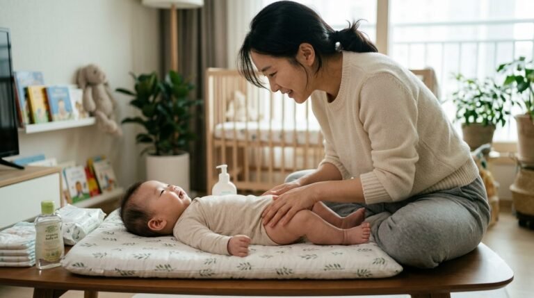 아기 변비 마사지 2026 — 시계방향 배 마사지와 병원 가야 할 신호